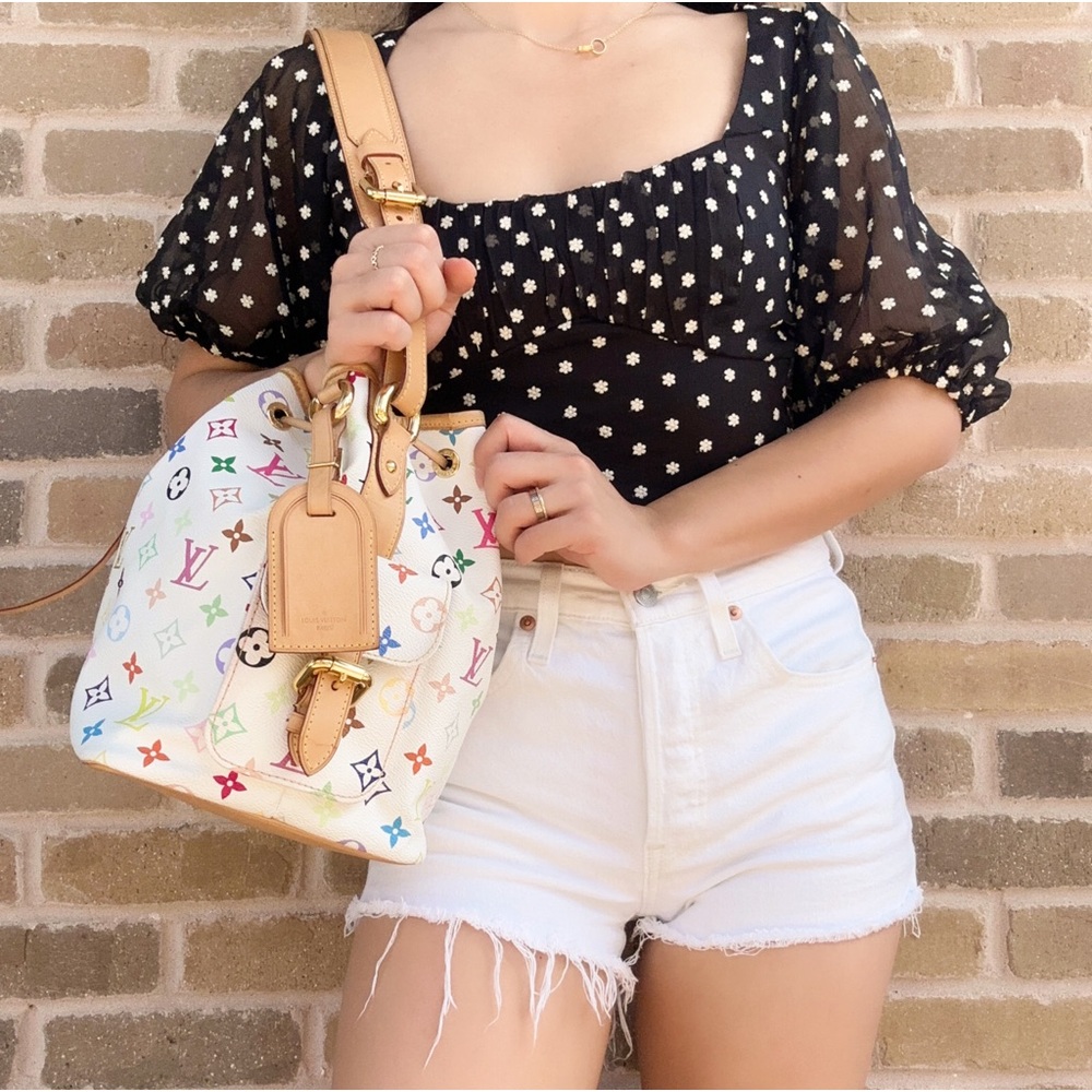 Louis Vuitton Petit Noe Bucket Bag Shoulder Hobo Monogram Multicolor Blanc White - Picture 3 of 12
